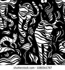 Wild animals. Stylized wild animals. Tiger, Bison, bull, flamingo