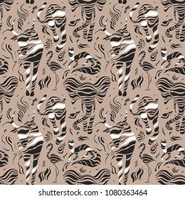 Wild animals. Stylized wild animals. Tiger, Bison, bull, flamingo