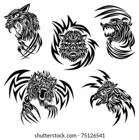 Wild animals tattoo isolated on white