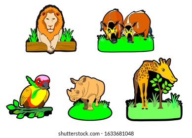 Wild animals. Vector and cartoon illustration