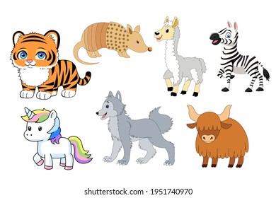 animales salvajes vectores ilustración digital lindo estilo de dibujos animados