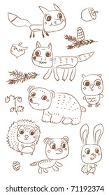 wild animals vector drawings cartoon set