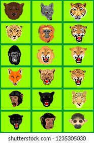 Wild animals vector heads set
