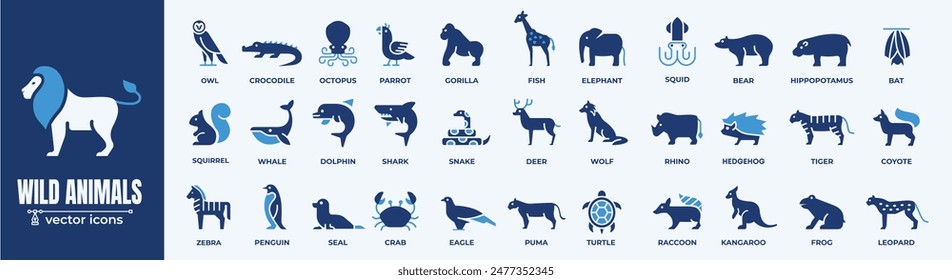 Wild Animals Vector Icon. Thin line creature icons set. Simple vector icons.Editable line