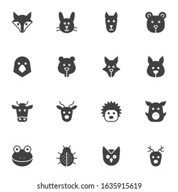 Wild animals vector icons set, modern solid symbol collection filled style pictogram pack. Signs, logo illustration. Set includes icons as fox, beaver, dog, pigeon, wild boar, hedgehog, owl, deer, elk