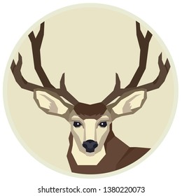 Wild animals Vector illustration of a mule deer Round frame Geometric style set