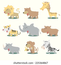 Wild animals, vector illustration set collection