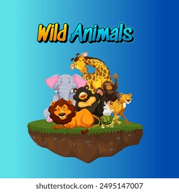 wild Animals vector illustration.group of  animals. elephant,lion,bear,monkey,rabbit vector