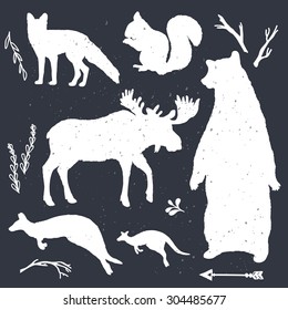Wild animals vector silhouettes. Forest design. Great for print, banner, web design.