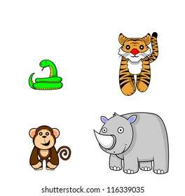 Wild Animalsnakemonkeyrhinocerostiger Stock Vector (Royalty Free ...