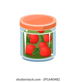 Wild Apples  In Transparent Jar Isolated Flat Vector Icon On White Backgroung In Simplified Manner