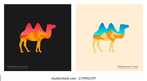 Wild Bactrian camel with desert modern abstract vector illustration for sticker logo poster