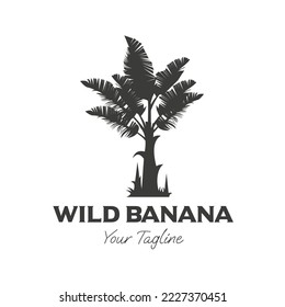 Wild banana tree vintage illustration design, banana tree silhouette design logo,symbol,template