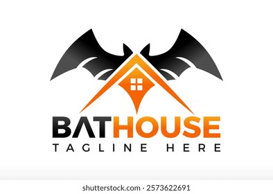 Wild bat house logo design, vector icon, Custom house logo, black home, wildlife, flying logo, animal shelter, arrow house, haunted house logo, scary design night horror design strength illustration