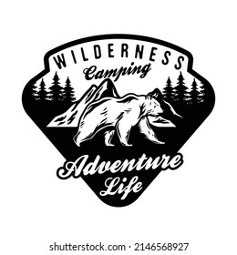 Wild Bear Adventure Camping Badge With Natural Scene