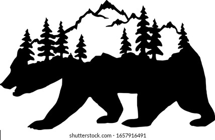 wild bear, black and white silhouette