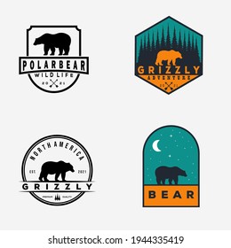 wild bear collection vintage badge logo template vector illustration design. bundle grizzly, polar and black bear emblem logo concept