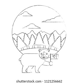 wild bear grizzly with flag canadian and landscape