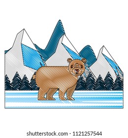 wild bear grizzly with landscape snowly isolated icon