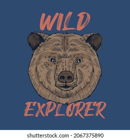 Wild Bear Head Drawn As Vector For Tee Print