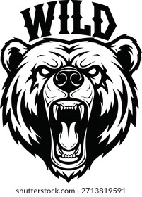 Wild bear head vector illustration with Wild text for nature and outdoor adventure brands on a transparent background.