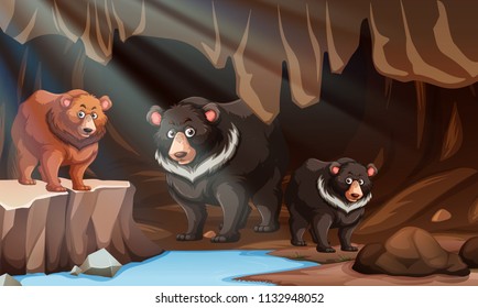 Wild Bear Living In The Cave Illustration