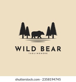 Wild bear logo design vintage retro  with pine tree