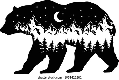 Wild bear nature illustration inside bear t-shirt design for adventure lovers