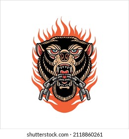 wild bear tattoo vector design