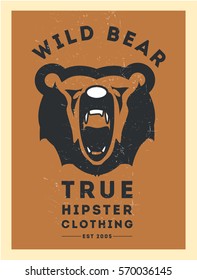 Wild bear vector vintage logo for poster, flyer or T-Shirt design