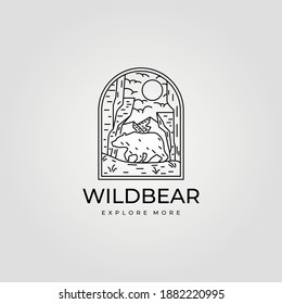 wild bear vintage outdoor logo line art vector symbol illustration design