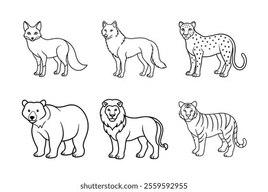 Wild Beast Animals Vector Line Art Collection