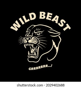 Ilustración "WILD BEAST" de una pantera al estilo de un tatuaje tradicional