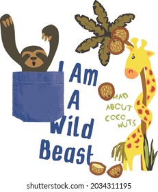 i am a wild beast monkey in the pocket under plam trees in the middle of forest funny illustration for cute kids