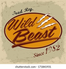 Wild Beast - vector lettering vintage -card - T Shirt - print design