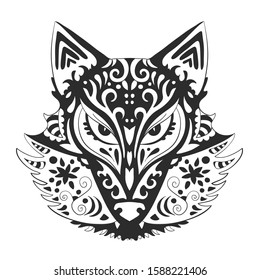 Wild beautiful fox head hand draw on a white background. Print vector illustration
