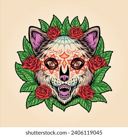 Wild beauty bear head skull florals vector illustrations for your work logo, merchandise t-shirt, stickers and label designs, poster, greeting cards advertising business company or brands