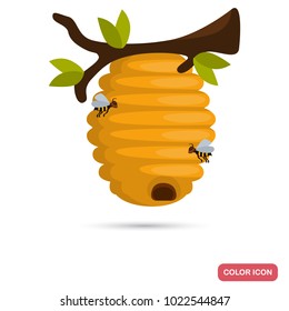 Wild bee hive hang at tree color flat icon