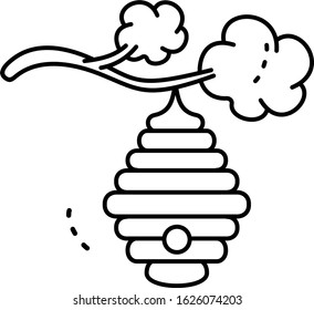Wild bee hive on a tree  line art icon 