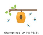 Wild Beehive on a Tree. Nature and insects concept vector