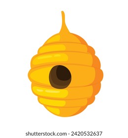 Wild bees nest or bee hive hanging isolated on white background. Vector illustration. Beekeeping