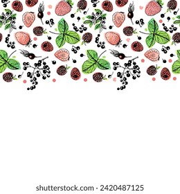 Wildbeeren-Karte. Vektorgrafik. Manuelle Grafiken.