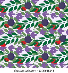 Wild berries and Herbal leaves seamless pattern , Fashion, interior, wrapping consept. Contemporary vector illustration on white background