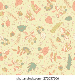 wild berries and leaves seamless pattern. colorful vector background