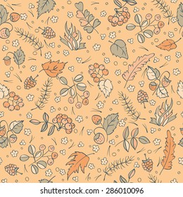 wild berries and leaves seamless pattern. colorful vector background