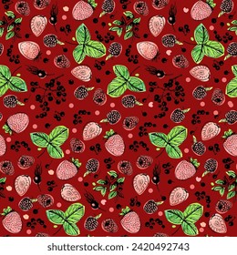 Wild berries seamless. Vector illustration. Manual graphics.