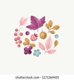 Wild berry collection. Forest berrie composition. Vector illustration