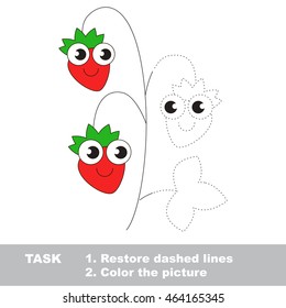 Wild berry in vector to be traced. Restore dashed line and color the picture. Visual game for children. Easy educational kid gaming. Simple level of difficulty. Worksheet for kids education.