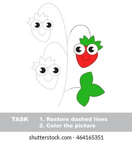 Wild berry in vector to be traced. Restore dashed line and color the picture. Visual game for children. Easy educational kid gaming. Simple level of difficulty. Worksheet for kids education.