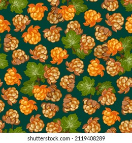 Wild berry in vector pattern.Cloudberry on a colored background in a seamless vector pattern.